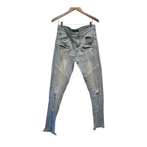 M. SOCIETY Jeans Motto Light Wash Distressed‎ 34x32 Politically Incorrect
